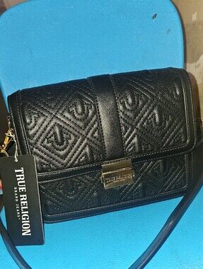 True Religion Black Quilted Logo Crossbody Bag